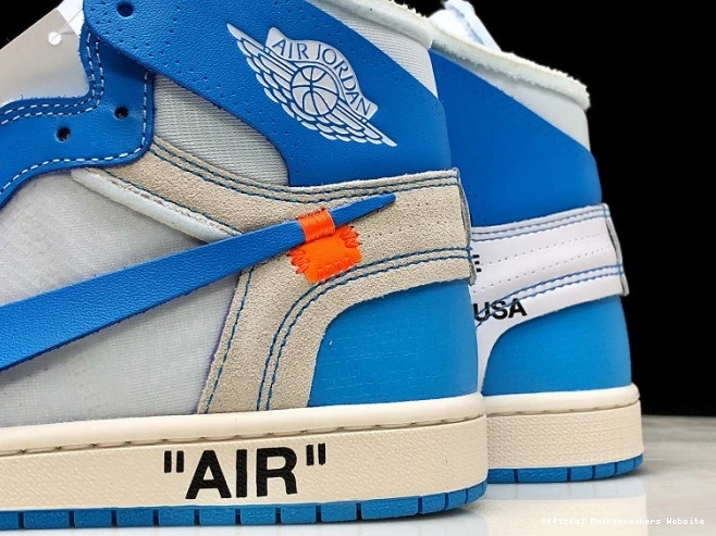 Official Maikesneakers UNC Off-White Jordan Blue Powder AQ0818-148 Air 1 0724